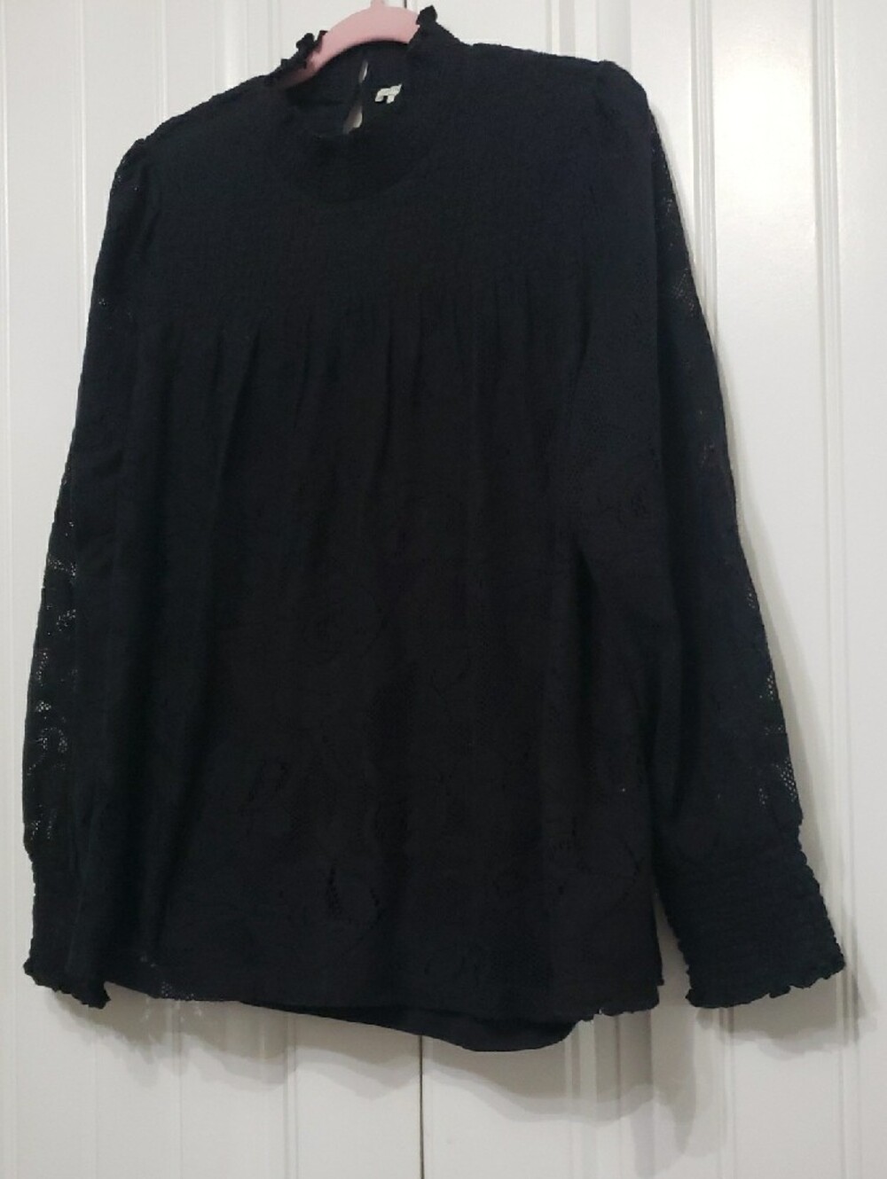 Sundance Black Lace Long Sleeve Blouse Size XL - Picture 5 of 10